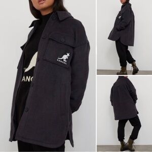 Kangol X H&M Oversized Unisex Gray Shacket Shirt Jacket Coat Size S‎